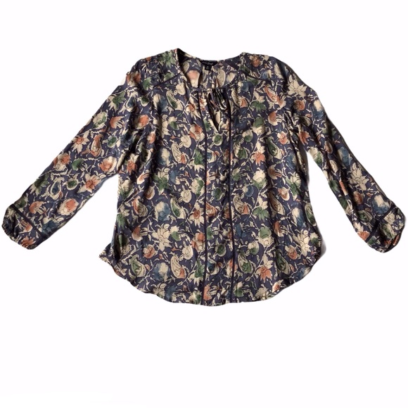 LUCKY Brand Floral Top Blouse Blue M EUC - Picture 10 of 14